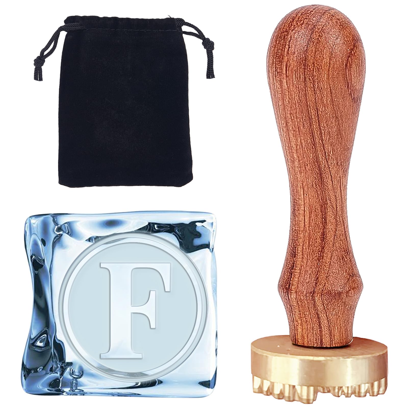CRASPIRE Letter F Ice Stamp Initials Ice Cube Stamp 1.2" with Removable Brass Head Replacement Wood Handle Ice Branding Stamp for Cocktail Party Whiskey Mojito Drinks Wedding Making DIY Crafting