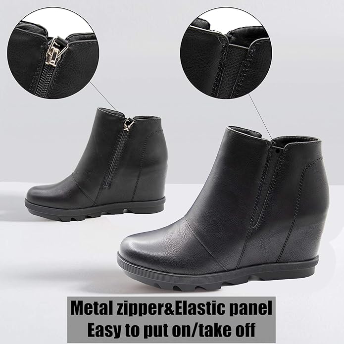 Athlefit Wedge Booties for Women with Heel Womens Booties Ankle Boots Hidden Wedge Boots