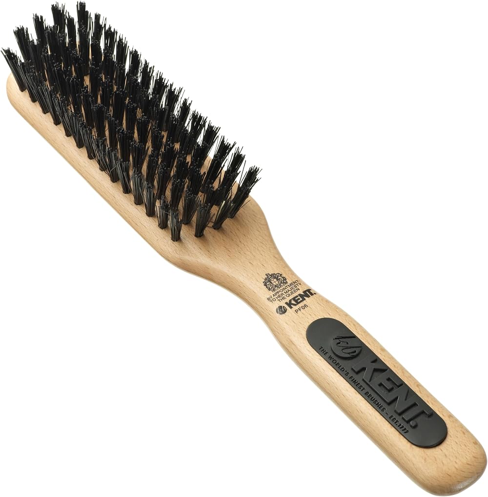 KENT PF06 Smoothing Hairbrush Narrow Bristle Nylon Beechwood Handle Short