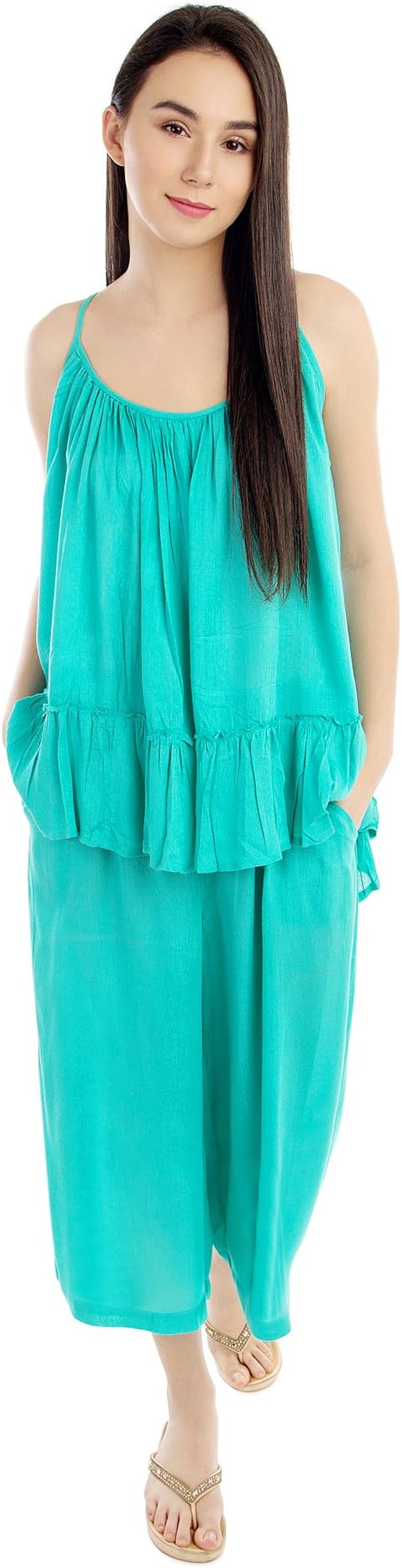 Patrorna Women's Soft Cotton Tops and Capri Night Dress Night Suit Payjama Set (Teal Green, Size S-7XL)