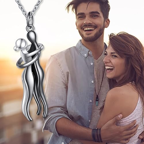FLYOW Hug Couple Necklace S925 Sterling Silver Hugging Necklace