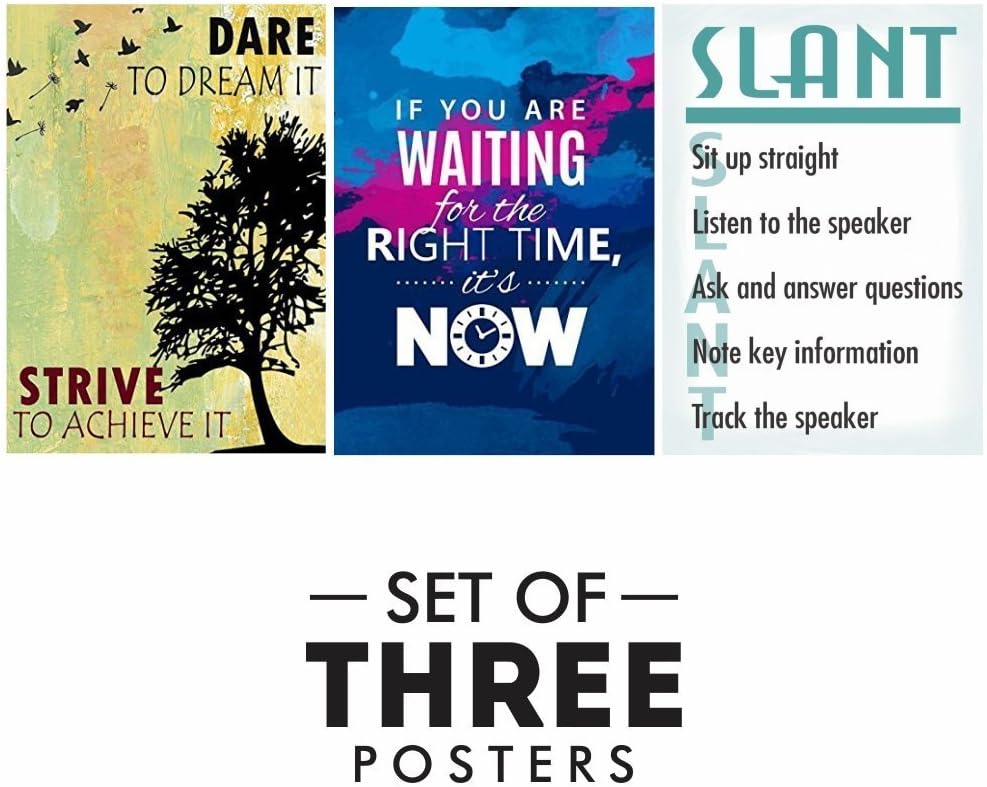 PRINTELLIGENT Motivational Posters - Set of 3 Inspirational Wall Quotes Size 12 x 18 inch Wall Art Year Gift