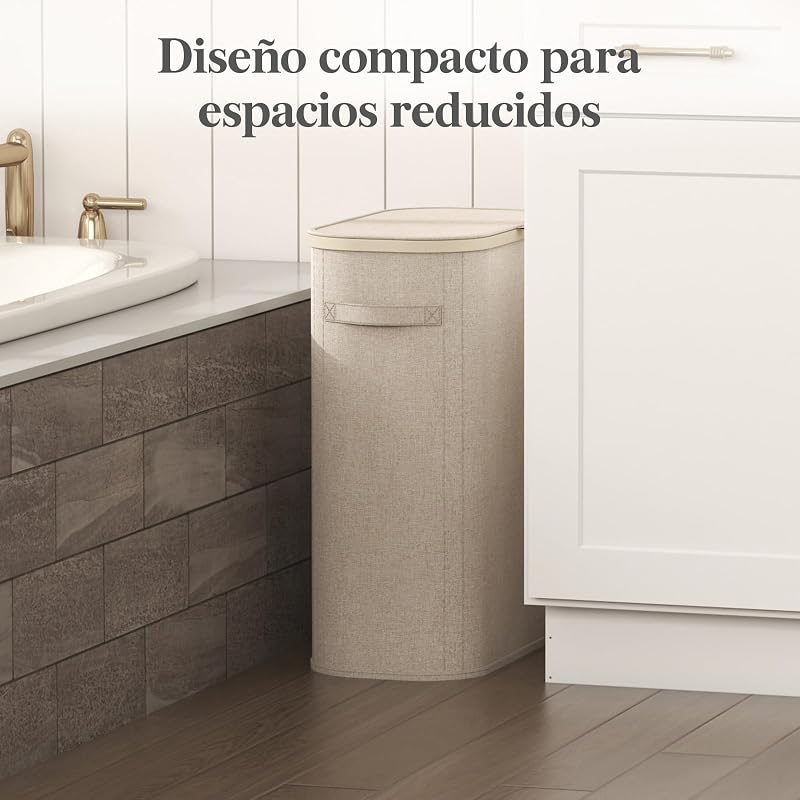 Cesto da roupa suja, cesto dobrável com saco e pega removíveis, balde de roupa com tampa, cesto de roupa para quarto, casa de banho, lavandaria, quarto, 55 L, bege