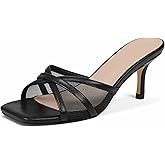 Eteridrey Kitten Heels for Women Mesh Heeled Sandals Square Open Toe Mule Heels Summer Comfortable Low Heel