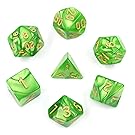 Polyhedral DND Dice Set - Complete 7 Die Polyhedral Pearl Dice Role Playing Game Dice Set including Velvet Pouch(Viridity)