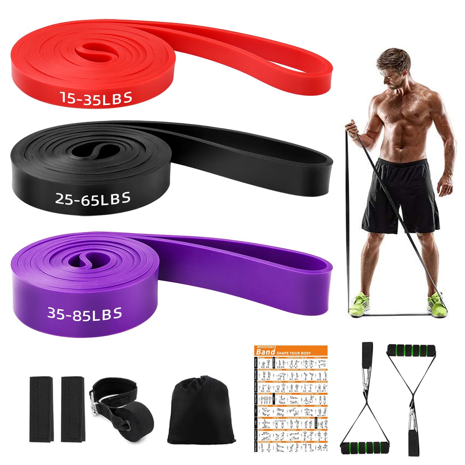 wadafen Exercise Bands Resistance Men&Women, 3 Different Levels Pull Up Resistance Band Set, Workout Band, Gym Bands Resistance for Calisthenics,Bodyweight Training,Yoga,Stretch Mobility
