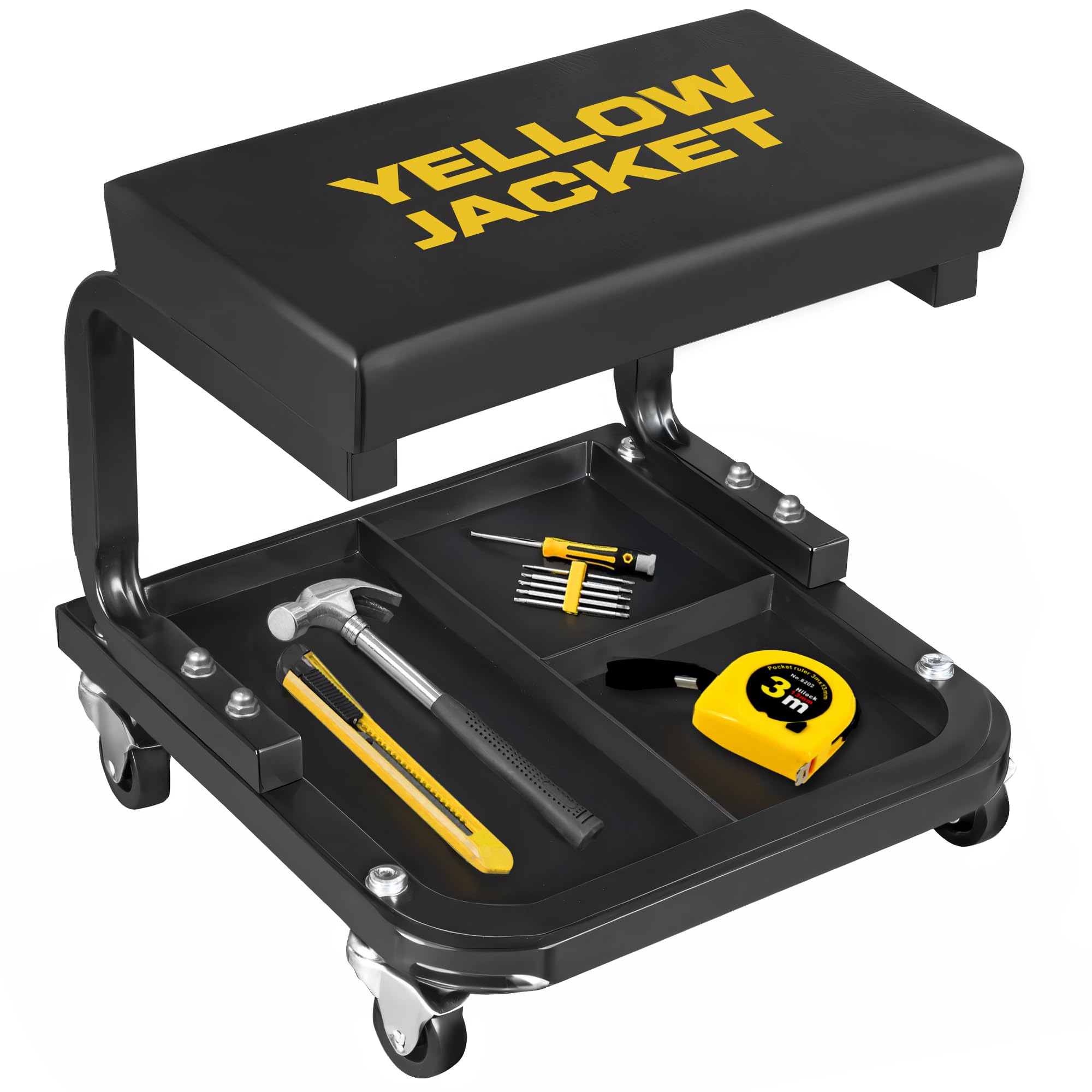 Photo 1 of YELLOW JACKET Mechanic Rolling Stool 250 Lbs Capacity, Garage Stool on Wheels with Tool Tray Storage, Work Stools with Wheels for Garage, Shop, Mechanic Chair with Wheels, Auto Repair