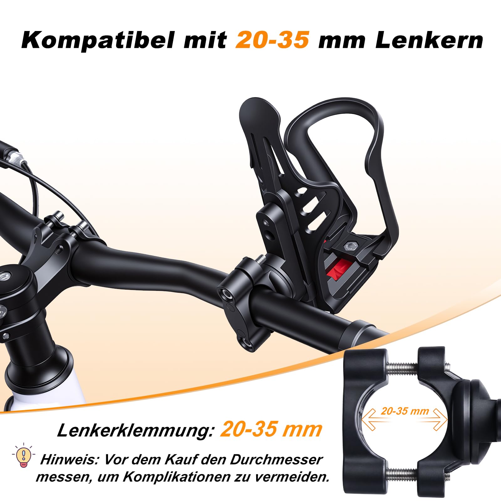 SUNFATT Fahrrad Flaschenhalter & Getränkehalter Fahrradlenker (360° Drehbar) – Trinkflaschenhalter Fahrrad, E-Bike, E-Scooter, Motorrad & Kinderwagen – Ohne Bohren, Ø 45-78mm – Fahrrad Zubehör 3
