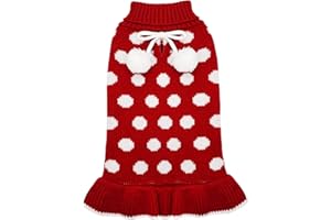 KYEESE Christmas Dog Sweaters for Girl Small Dogs with Leash Hole Turtleneck Red Dog Sweater Dress Polka Dot Knit Pullover Warm Pet Sweater