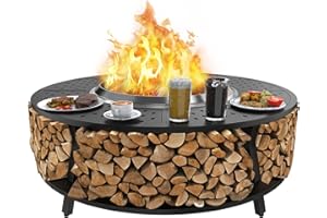 Uniflasy 48" Fire Pit Surround Tabletop for Solo Stove Yukon, Bonfire & Tiki, Portable Protective Barrier Equal Width Design with Firewood Storage Shelf for Safety & Extra Space, Outdoor FirePit Table