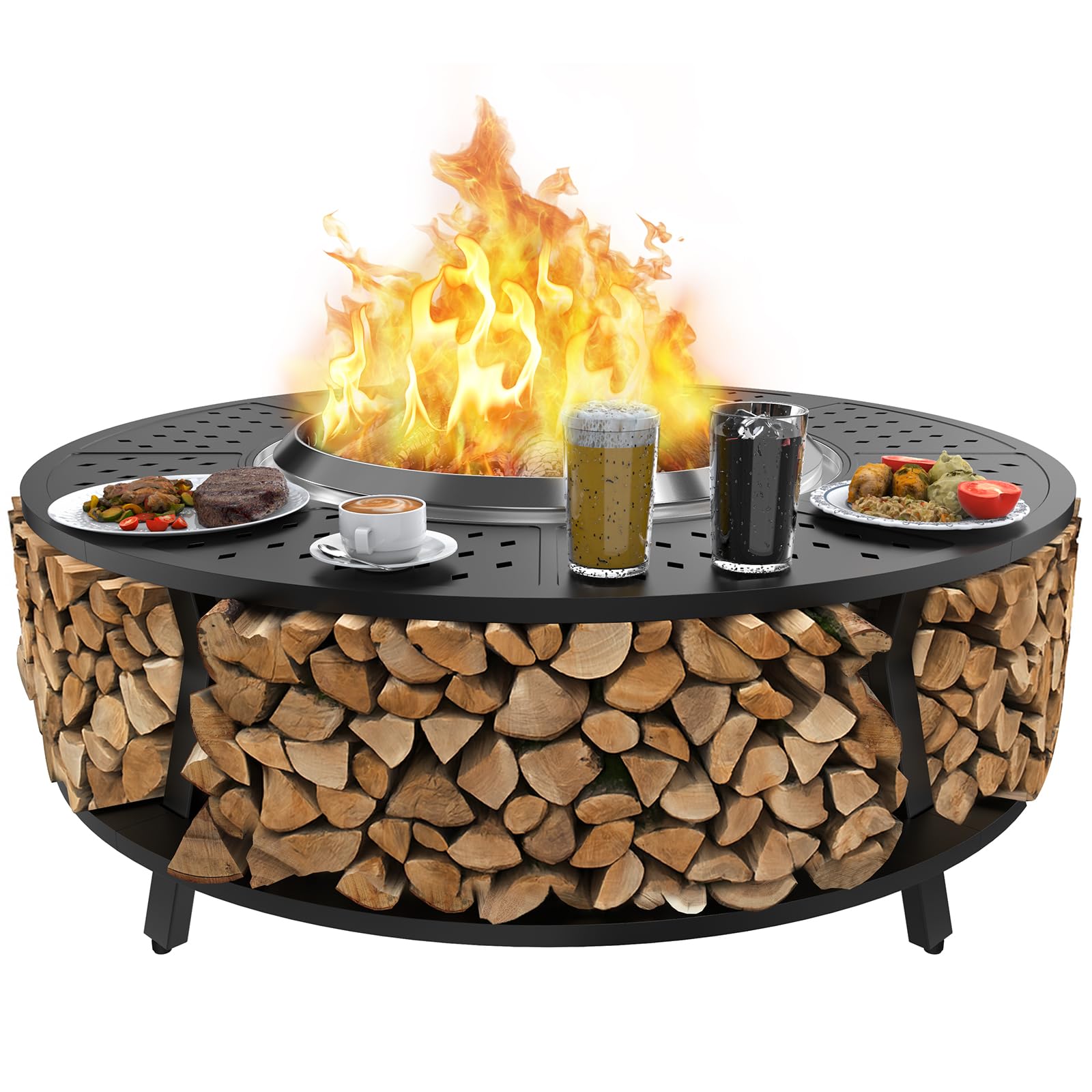 Photo 1 of Uniflasy 48" Fire Pit Surround Tabletop for Solo Stove Yukon, Bonfire & Tiki, Portable Protective Barrier Equal Width Design with Firewood Storage Shelf for Safety & Extra Space, Outdoor FirePit Table