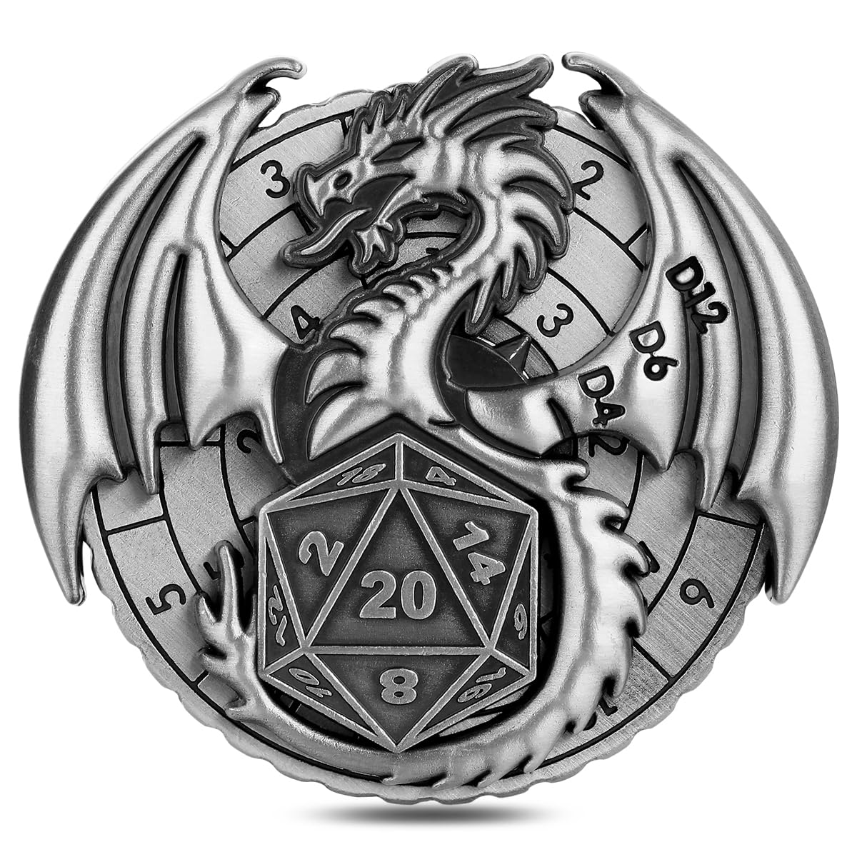 7-in-1 Flying Dragon Fingertip Gyro, DND Wheel Dice Spiner, DND Starter Set, 7-in-1 Metal D&D Dice Set, D&D Gifts with Dragon Logo Gift Box, Tabletop Games, Role Playing Board Game Accessories, Silver — image 1