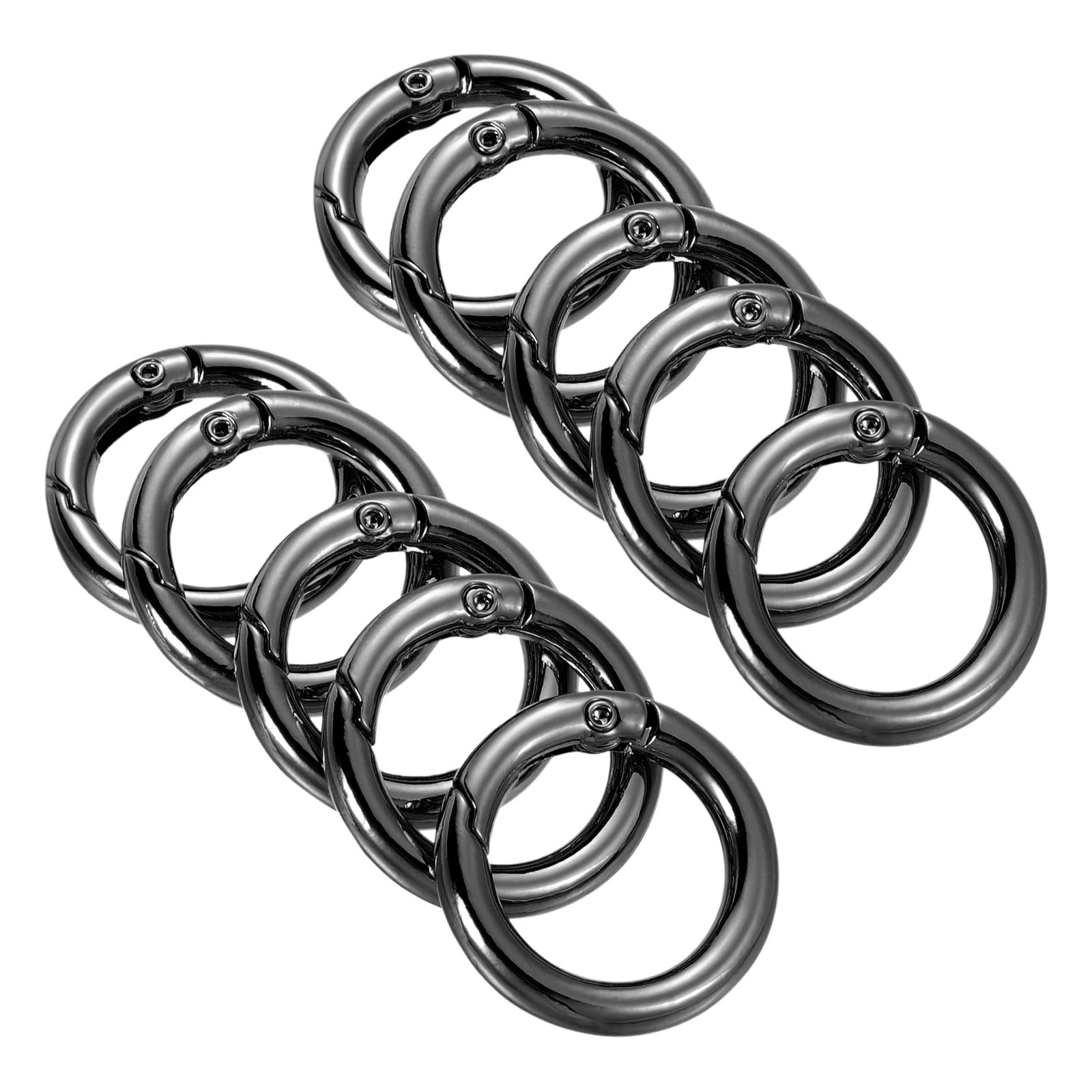 PATIKIL 25x18x4mm Spring Gate O Rings, 10 Pack Round Snap Clip Zinc Alloy for Keyrings Buckle, Black