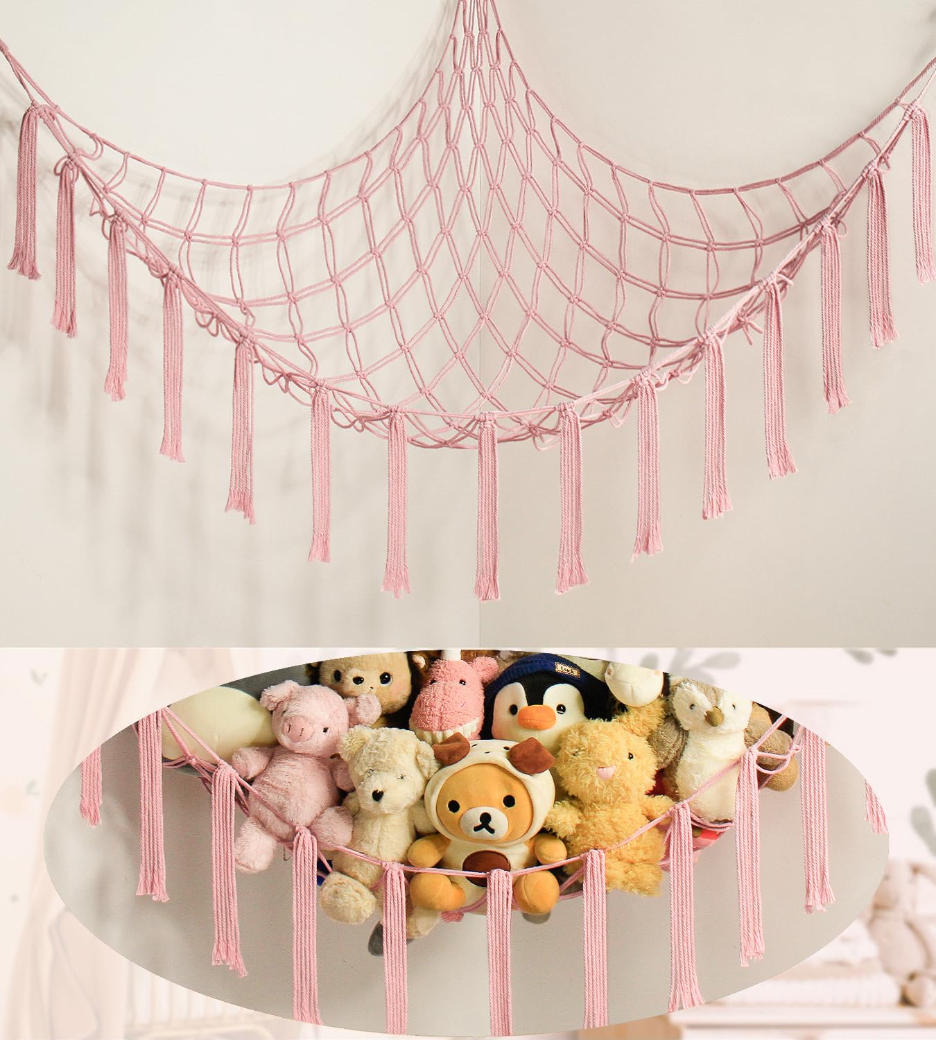 Baby Stuffed Animal Storage Hammock - Large Toy Hammock Net for Bedroom Decor - Cute Stuff Animal Organizer Holder for Plush Plushie - Kids Nursery Home Wall Decor