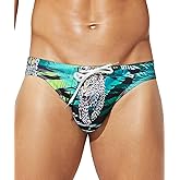 Arjen Kroos Men's Swim Briefs Sexy Low Rise Printed Bikini Adjustable Drawstring Swimwear