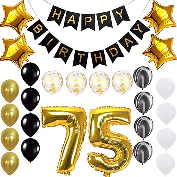 Amazon Com Happy 75th Birthday Banner Balloons Set For 75 Years