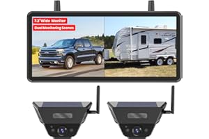 Solar Backup Camera Wireless for RVs and Trailers No-Installation - 7.2" HD 1080P Monitor,Dual Camera System, Strong Magnetic