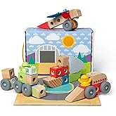 Melissa & Doug Blockables™ Vehicles Snap and Play, Mix and Match Connectable Wooden Building Blocks Play Set Toy for Preschoo