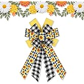 Estivaux Large Spring Bows for Wreath, Sunflowers Wreath Bow Black White Buffalo Plaid Bows Holiday Farmhouse Craft Bow for Front Door Party Decorations