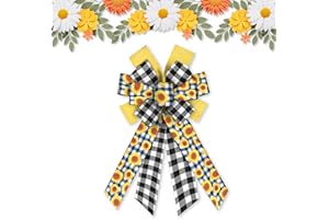 Estivaux Large Spring Summer Bows for Wreath, Sunflowers Wreath Bows Black White Buffalo Plaid Bows Holiday Farmhouse Craft Bows for Front Door Summer Birthday Wedding Party Decorations