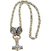 OIDEA Viking Mjolnir Necklace for Men with Wolf Head King Chain, Stainless Steel Viking Amulet Thors Hammer Necklace Pendant Norse Pagan Jewelry