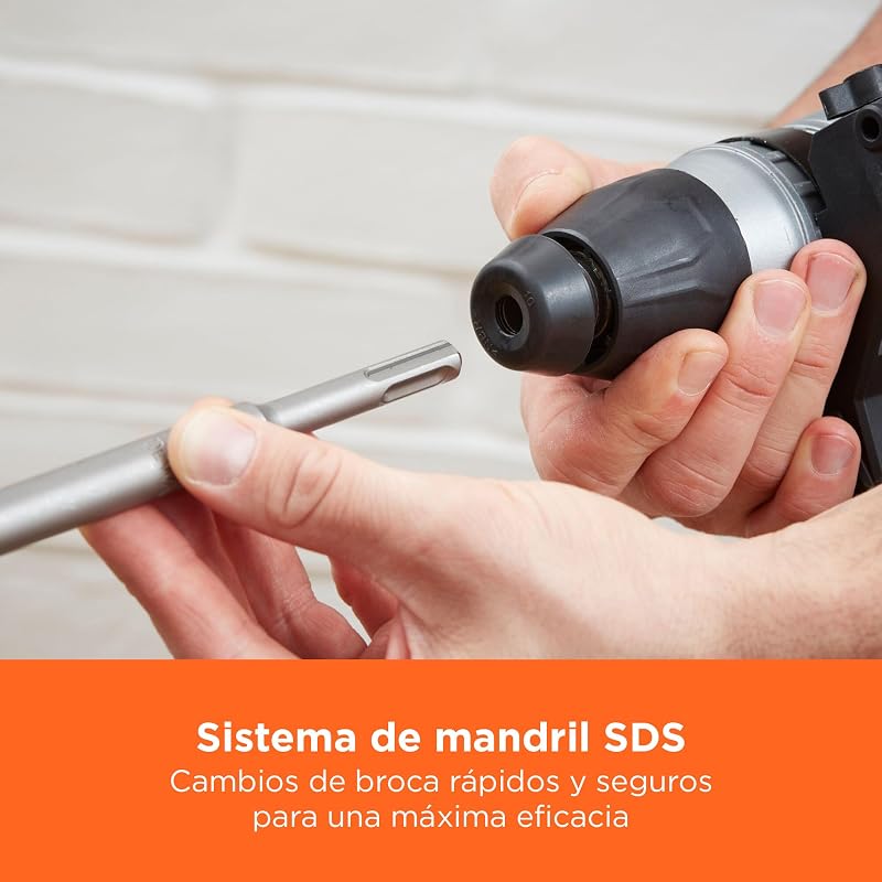 Taladro percutor SDS+, motor de 1250W, 3 modos de funcionamiento, fuerza de impacto de 3,5J, incluye brocas y cincel, BEHS03K-QS