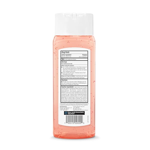 AMAZON BASICS CLARIFYING PINK GRAPEFRUIT BODY WASH, 2% SALICYLIC ACID ACNE TREATMENT, DERMATOLOGIST TESTED, 8.5 FLUID OUNCES, PACK OF 1