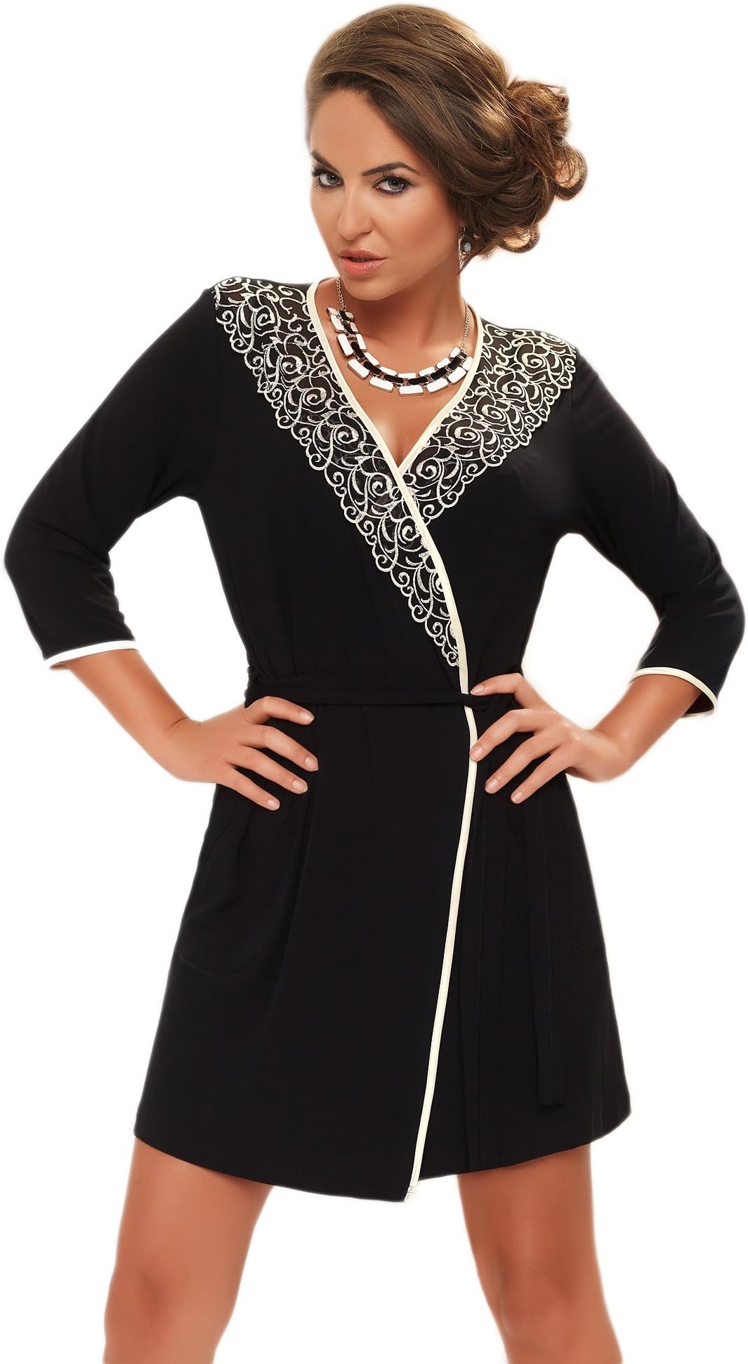 Donna Elegant Rayon Jacket Bathrobe with Delicate Embellishments in Great Gift Box
