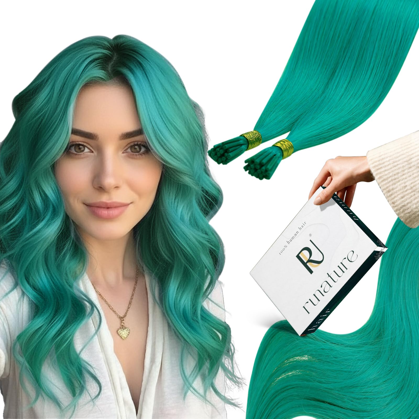 RUNATURE Teal Itip Human Hair Extensions Pre Bonded Hair Extensions Teal Stick I Tip Hair Extensions Remy Teal Extensions Human Hair 22 Inch 25g — image 1