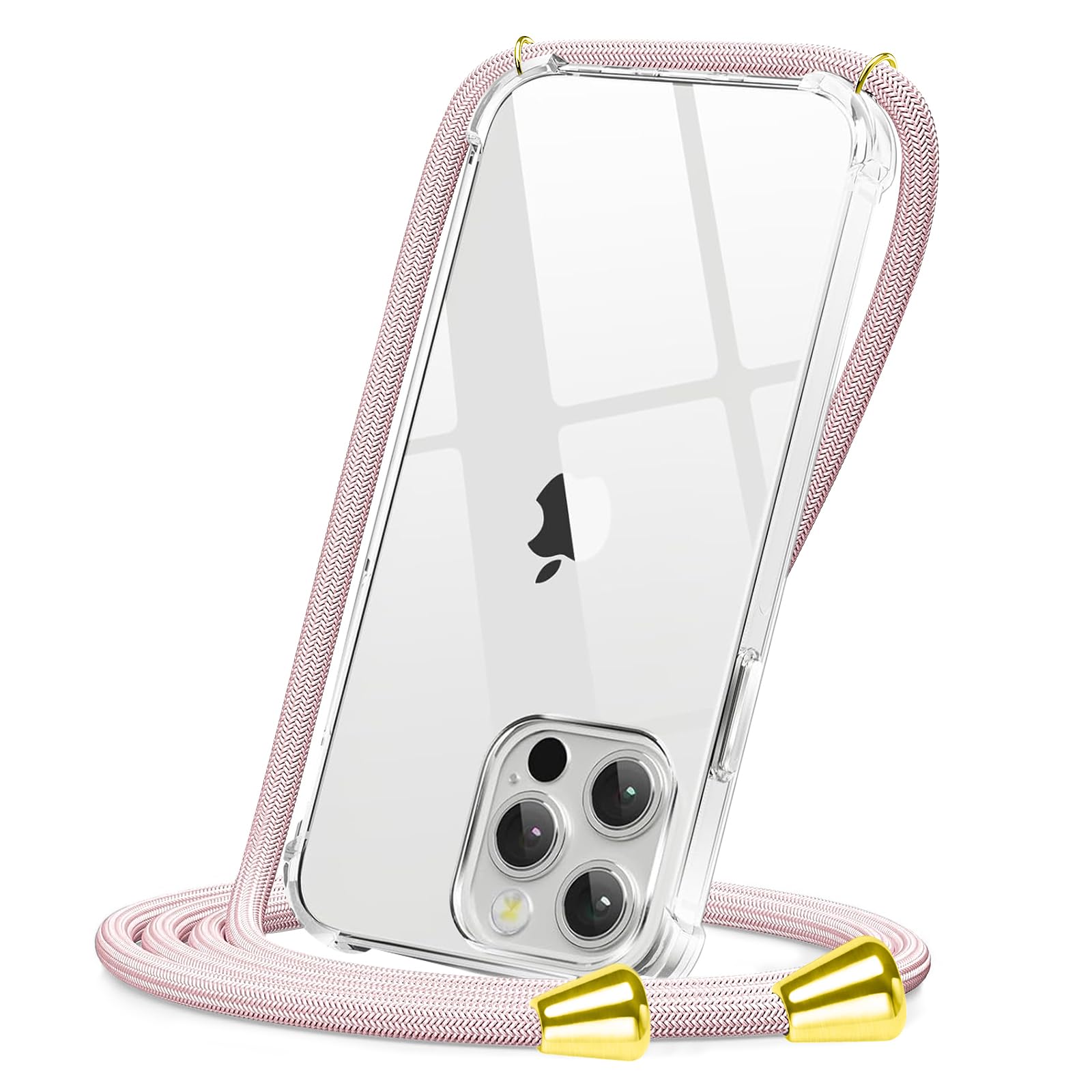 CAROKI Crossbody Case for iPhone 13 Pro, [Rose Gold Lanyard] HD Clear Soft TPU Flexible Protective Cover Compatible with iPhone 13 Pro, Adjustable Necklace Strap & Anti-Drop Cord - 6.1"
