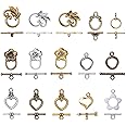PH PandaHall 60 Sets Toggle Clasp, 15 Styles T-bar Closure Clasps IQ Toggle Clasps Flower Heart Clasps Fastener Hook Toggle Connectors TBar End Clasps for Necklace Bracelet Jewelry Making