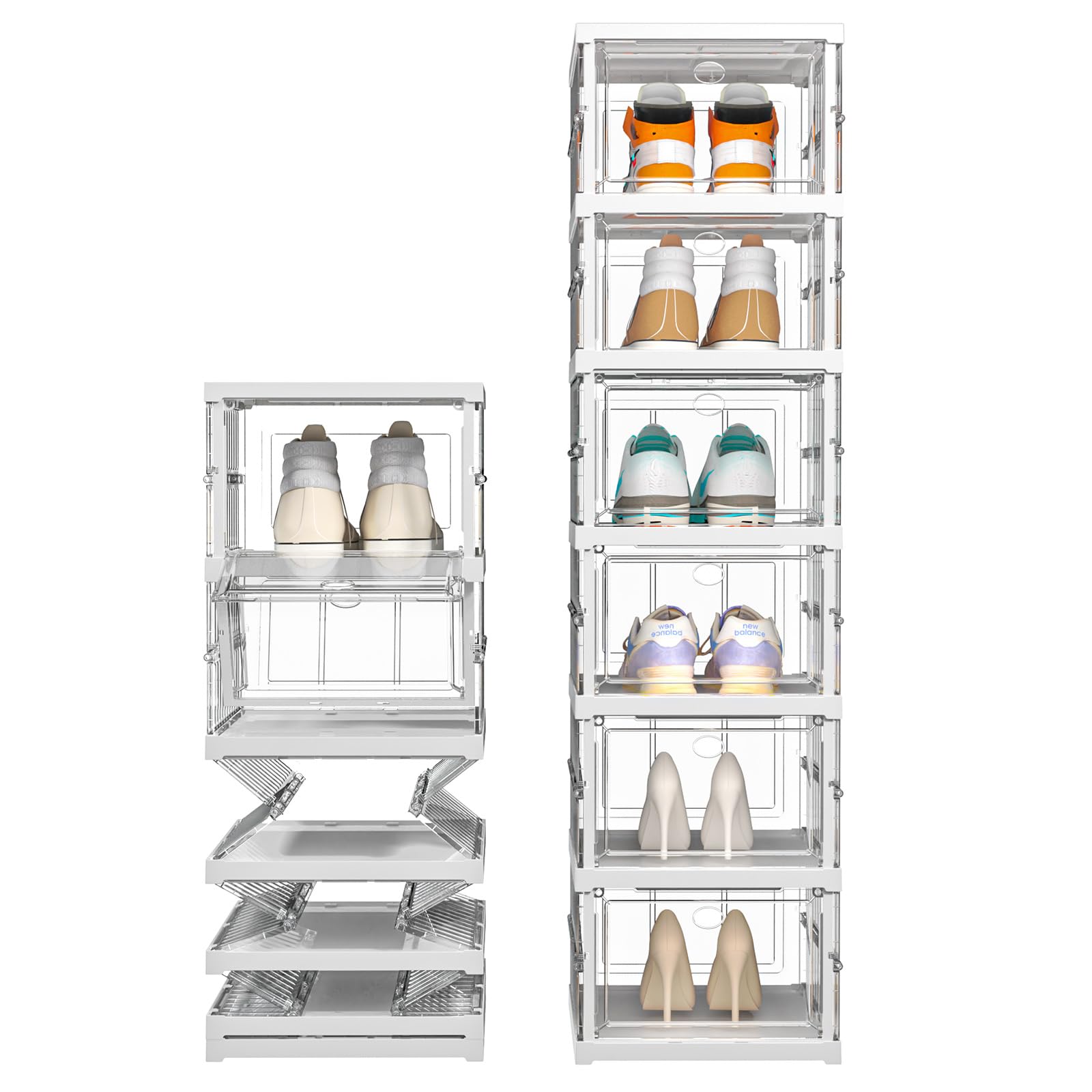 Photo 1 of Shoe Box Organizer 6-Tier- No-Assembly, One-Piece Design, Magnetic Clear Doors, Compact Foldable & Space-Saving, Ideal for Sneaker Display & Everyday Footwear, Dimensions 11.3"x15"x45.7" - Clear White