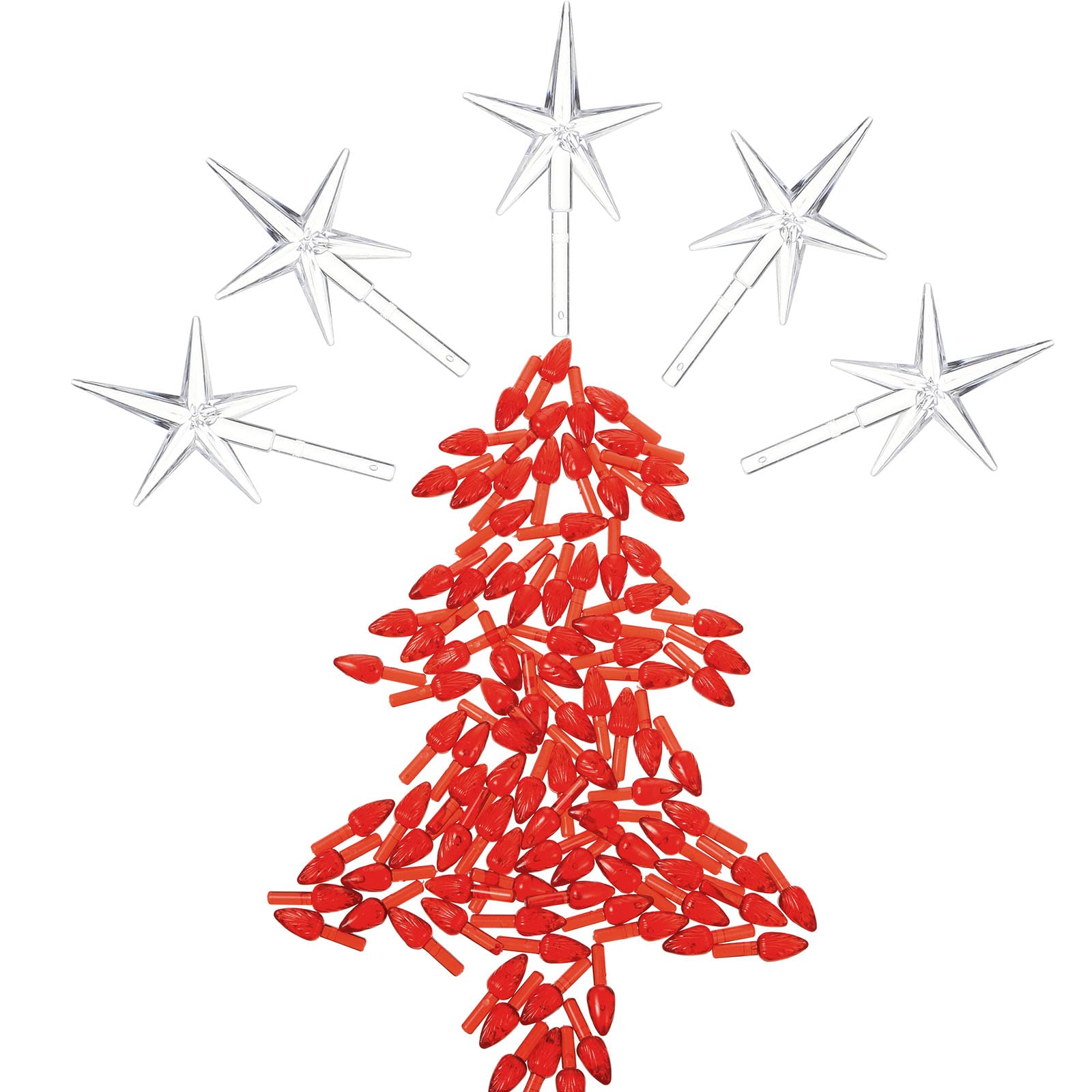 100 Plastic Christmas Bulbs - 5 Star Replacement for Ceramic Trees (4.7 mm, Red)