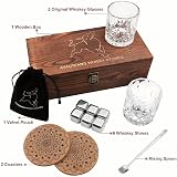 AYAOQIANG Whiskey Gift Set 2 Glasses Stones Coasters Wood Box</80 chars view 2