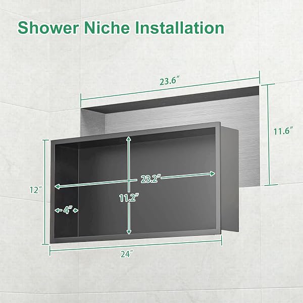 SANITEMODAR SHOWER NICHE, STAINLESS STEEL SHOWER NICHE NO TILE NEEDED, RECESSED FOR BATHROOM STORAGE (GRAY, 12X24)
