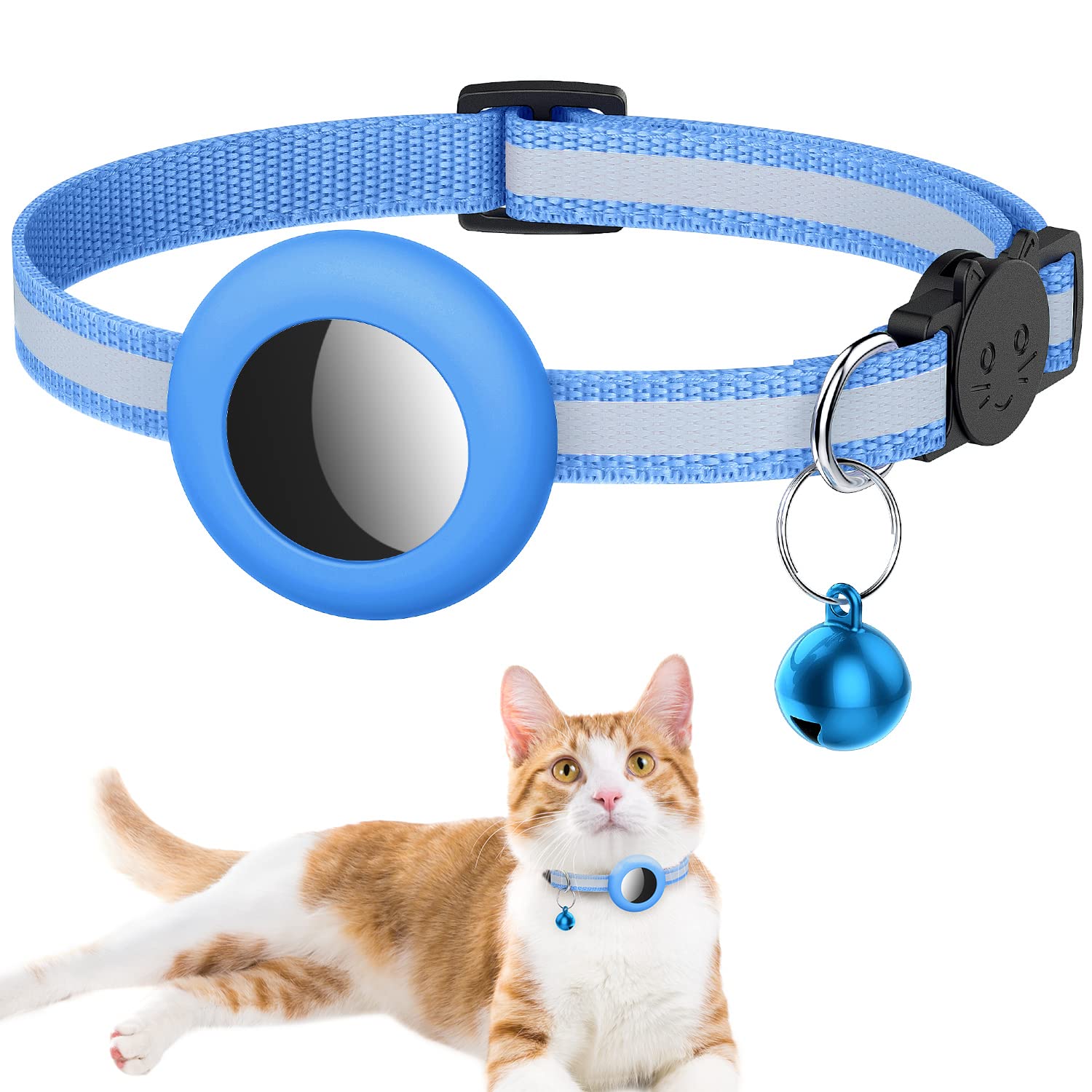Airtag Cat Collar, Reflective Air tag Cat Collar with Bell and Prefect Size Waterproof Airtag Holder Compatible with Apple Airtag, Cat AirTag Collar with Breakaway Safety Buckle for Kitten (blue)