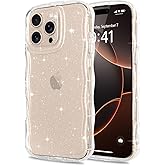 Pepmune for iPhone 16 Pro Max Case Clear, Cute Sparkly Bling Glitter Curly Wave Frame Transparent Cover for Women Girls Men TPU Bumper Drop Protection Shockproof Phone Case for iPhone 16 Pro Max Clear