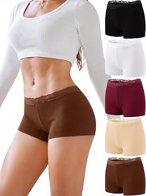 Pacote de 5 Cuecas Boxer de Algodão com Renda para Mulheres