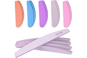 AHATOPIA Nail File and Buffer (10 Pcs), Buffer Block Nail Files Double Sided 100/180 Grit for Acrylic and Natural Nails, fingernail Emery Board Buffing Blocks Manicure Set Nail Care kit Tool Halfmoon Arc