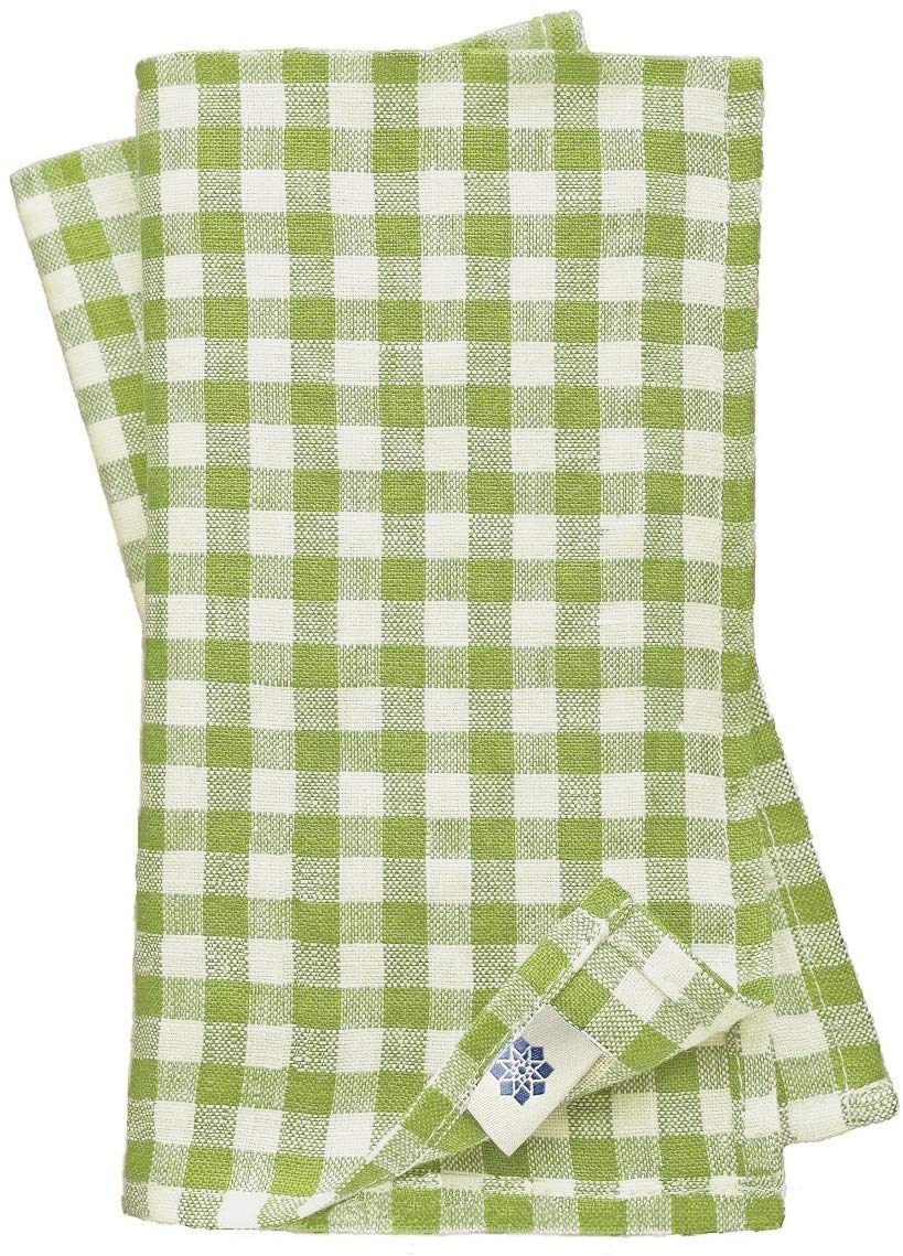 Linen & Cotton Gingham Napkins Set of 4 Estella - 100% Linen, White Green (43 x 43 cm) Rustic Checked Country Style Serviettes Cloth for Home Cottage Kitchen Dinner Table Restaurant Cafe Spring Easter — image 1