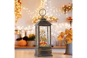 KIRSCHBLÜTE 9" Red Truck Snow Globe Lights for Autumn Decor, Glittering Silver Autumn Harvest Lanterns, Battery or USB Powered, Fall Thanksgiving Season Halloween Home Decoration