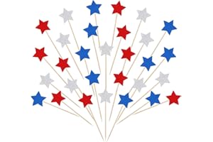 PSYQTSUARY 30 PCS Glitter Star Cupcake Toppers Patriotic Red White and Blue Decorations Engagement Cupcake Toppers Star Birthday Decorations American National Party Cake Decorations Star Decorations Supplies