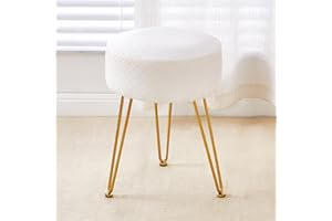 Cpintltr Vanity Stool Foot Stools Velvet Ottoman Stool Round Ottoman Bench Modern Dressing Stool Small Stool Side Table Footstool with Metal Leg Vanity Stool for Bathroom Living Room White
