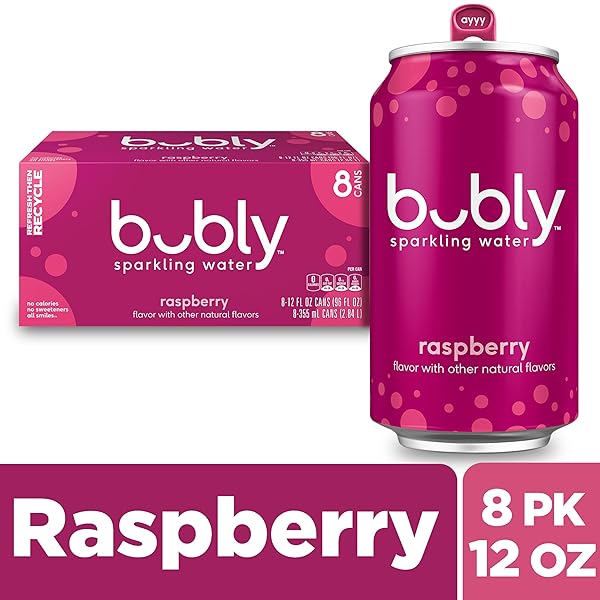 BUBLY SPARKLING WATER, RASPBERRY, ZERO SUGAR & ZERO CALORIES, SELTZER WATER, 12 FL OZ CANS (PACK OF 8)