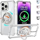 WPCase Clear Case for iPhone 14 Pro Max Case with Magnetic 360 Rotatable Ring Stand [ Compatible with MagSafe ], Heavy Duty Military Grade Cover with Ring Kickstand for Women Men, Transparent