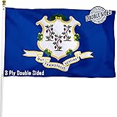 XIFAN Double Sided Connecticut State Flag 3x5 ft, Heavy Duty 3 Ply Durable Polyester, CT Flag with Vibrant Print/4 Rows Hemming/Brass Grommets for Indoor Outdoor Decor