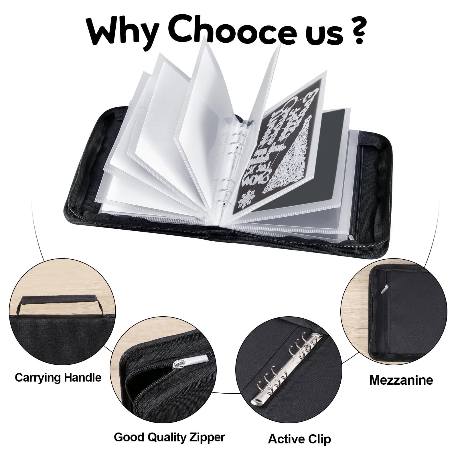 UNIMEIX Magnetic Sheets for Die Storage with Mold Bag, 12 Pcs Stamp and Die Storage Sheets and 12 Pcs Pockets for Card Making Supplies(0.8 mm Thickness) (Black)