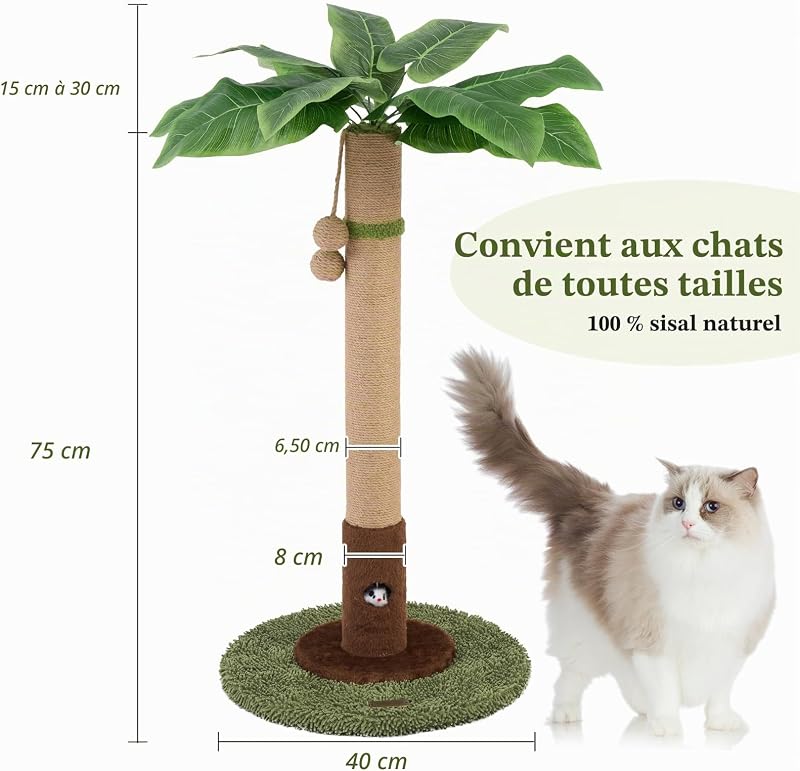 Poteau à griffer pour chat de 89 cm avec trou de rat et corde en sisal pour chat adulte et chaton, vert