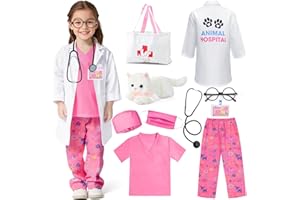 Latocos 10pcs Kids Veterinarian Costume Toddler Doctor Vet Kit Play Set Cat Coat for Boys Girls Halloween Dress Up Career Day