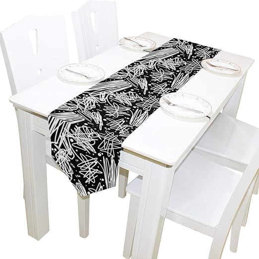 Amazon Com Wihve Table Runner Rug Retro Black White Memephis